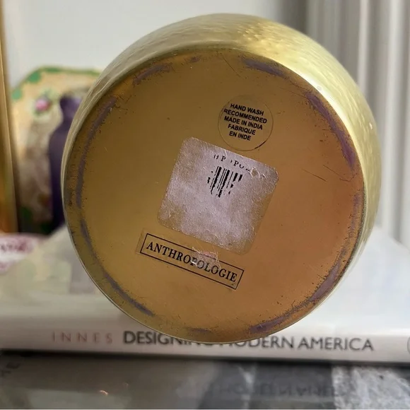 Anthropologie Hearthside Hammered Brass Tone Rattan Handle Pitcher Jug - Picture 9 of 10